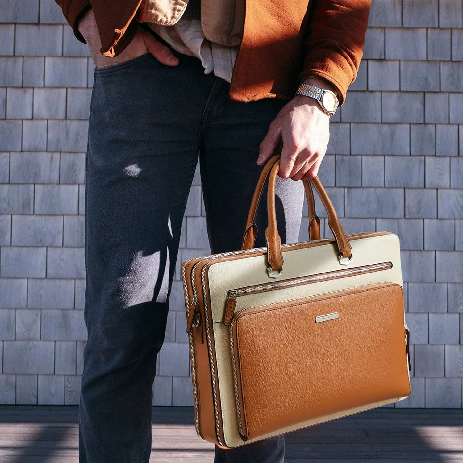 BOSTANTEN Briefcases for Men Messenger Bag Genuine Leather Laptop Bag 15.6 inch Office Work Tote for Buisness Travel