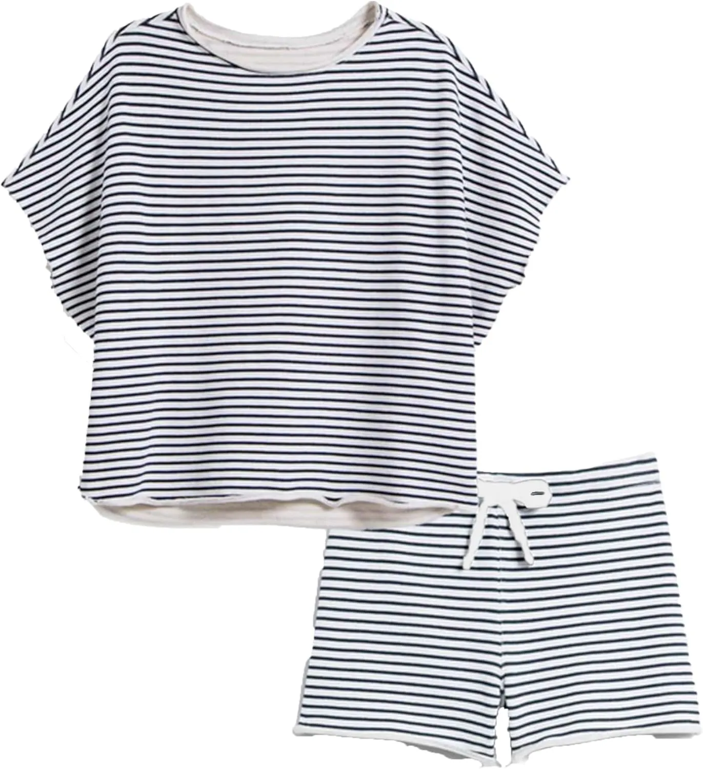 Bozanly Womens Loungewear Set Short Sleeve Top and Shorts Oversized 2 Piece Outfits Solid Color/Striped Matching Pajama Sets