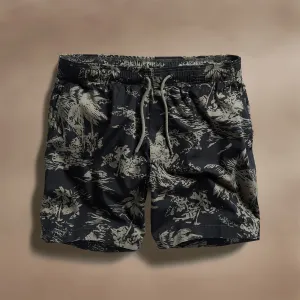 Brandílera Print Boardshort - Black/Army Green Pigment