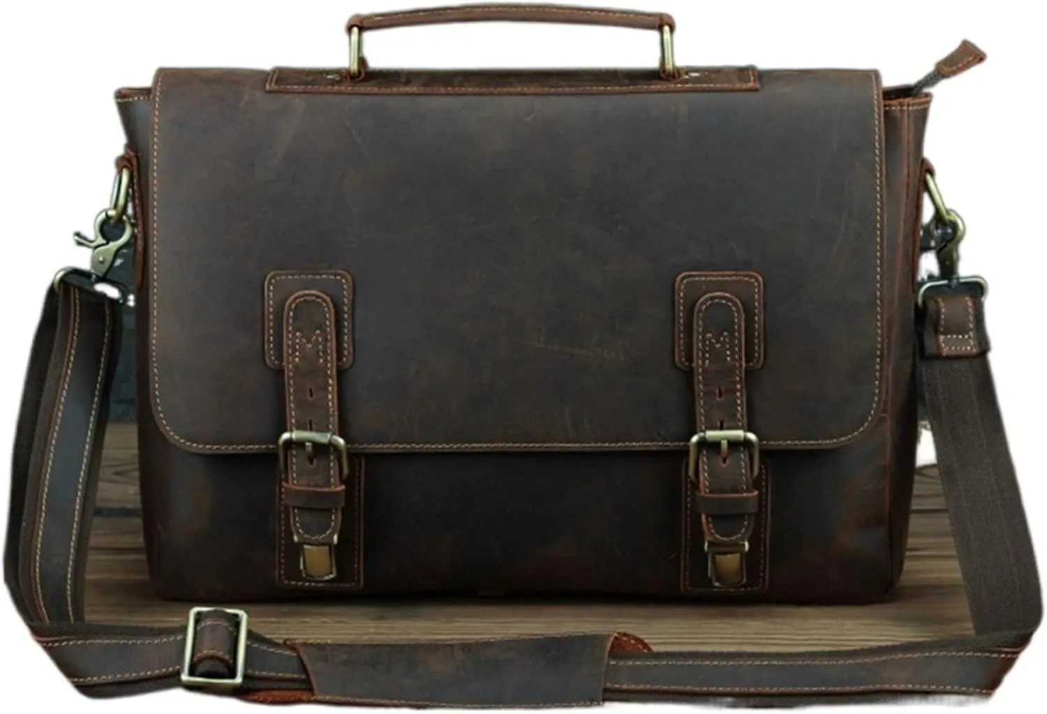 Briefcases Messenger Bags Laptop Bag Vintage Thick Brown Genuine Leather Office Laptop Men Briefcase Leather Messenger Bag