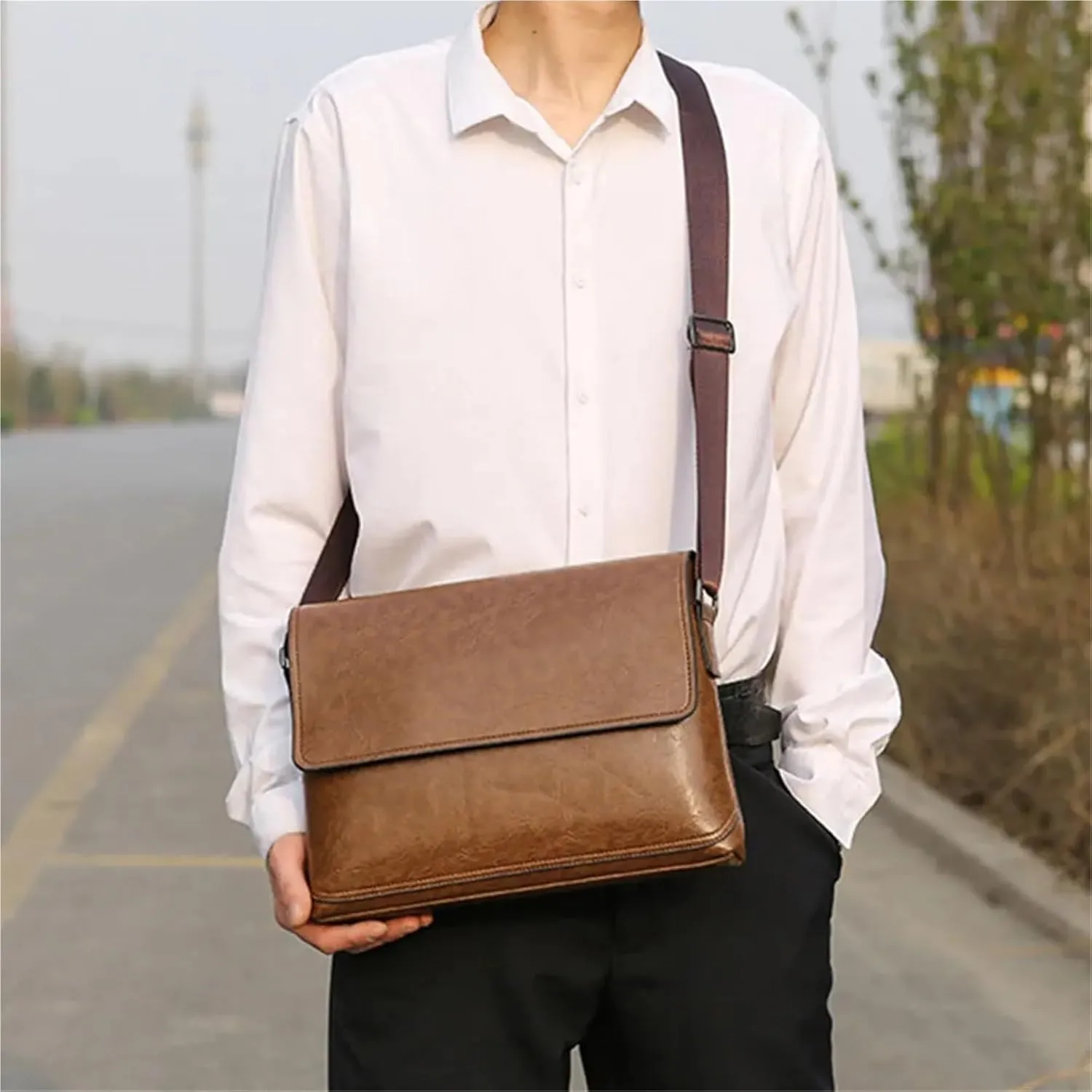 Briefcases Travel Bags PU Leather Handbag Cross Body Bag Mens Carry Bag Tote Bag Large Capacity Handbag(Black)