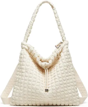 Bubble Hobo Bags for Women Leather Bucket Bags Drawstring Hobo Purse Crossbody Shoulder Bag Large Tote Bag Satchels Travel