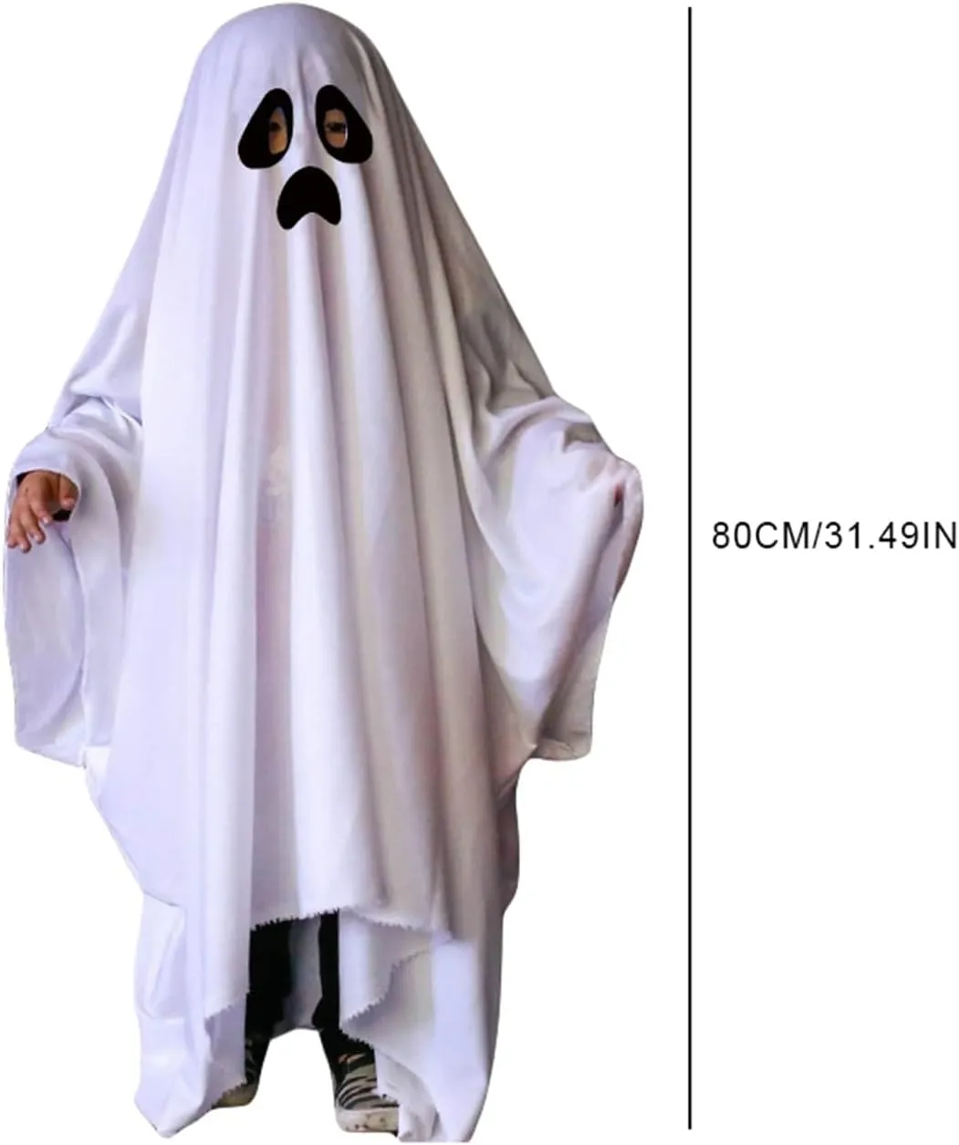 BULINGNA Halloween Ghost Cape Costume White Spooky Ghost Cloak Trick-or-Treating Party Prop for Kids Adults (Black White, S, about 125cm)