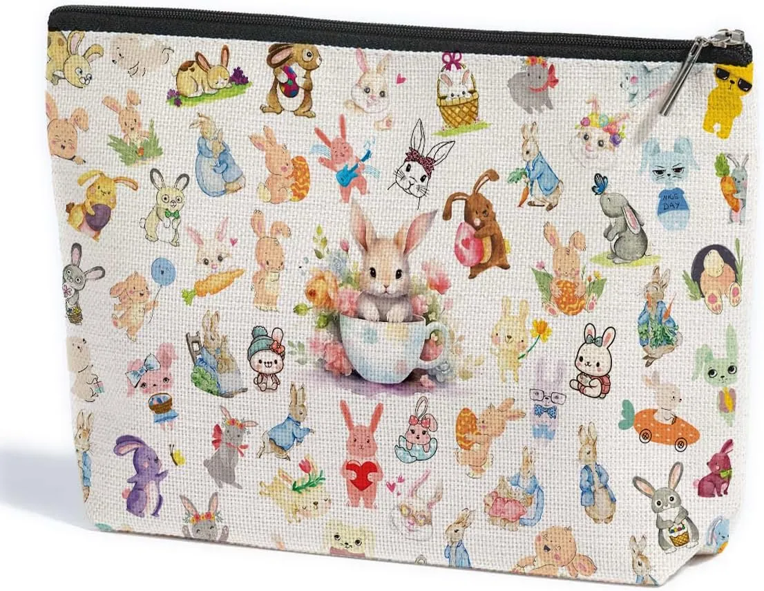 Bunny Gifts Rabbit Makeup Bag Animal Lovers Gifts for Women Female Her Teen Girl Daughter Sister Girlfriend Cousin Best Friend BFF Rabbit Stuff Cosmetic Bag Mothers Nurse Day Graduation Birthday