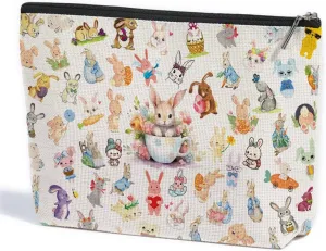 Bunny Gifts Rabbit Makeup Bag Animal Lovers Gifts for Women Female Her Teen Girl Daughter Sister Girlfriend Cousin Best Friend BFF Rabbit Stuff Cosmetic Bag Mothers Nurse Day Graduation Birthday