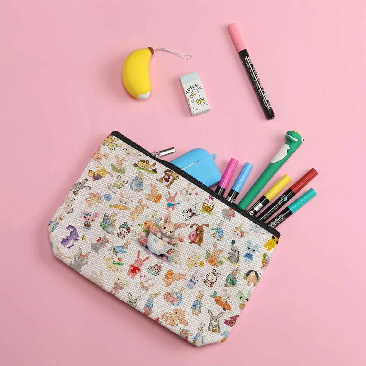 Bunny Gifts Rabbit Makeup Bag Animal Lovers Gifts for Women Female Her Teen Girl Daughter Sister Girlfriend Cousin Best Friend BFF Rabbit Stuff Cosmetic Bag Mothers Nurse Day Graduation Birthday