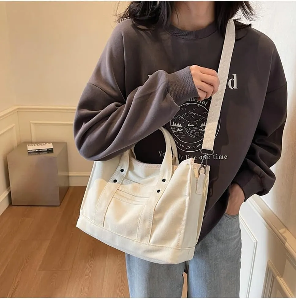 Canvas Tote Bag Women Cute Hobo Bags Crescent Satchels Shoulder Bag Crossbody Purse Travel Work Top-handle Tote Handbag