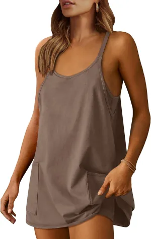 Caracilia Womens Summer Mini Dress 2025 Casual Sleeveless Built in Shapewear Sundress Trendy Short Tennis Athletic Outfits