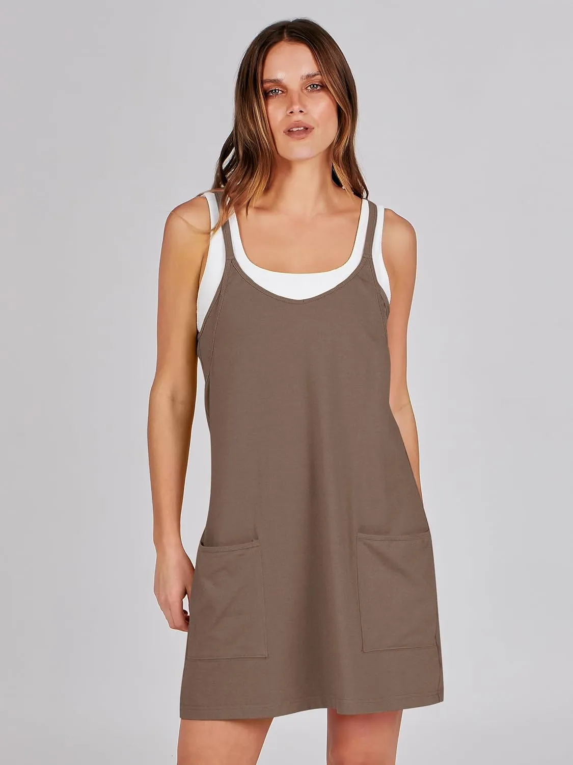 Caracilia Womens Summer Mini Dress 2025 Casual Sleeveless Built in Shapewear Sundress Trendy Short Tennis Athletic Outfits