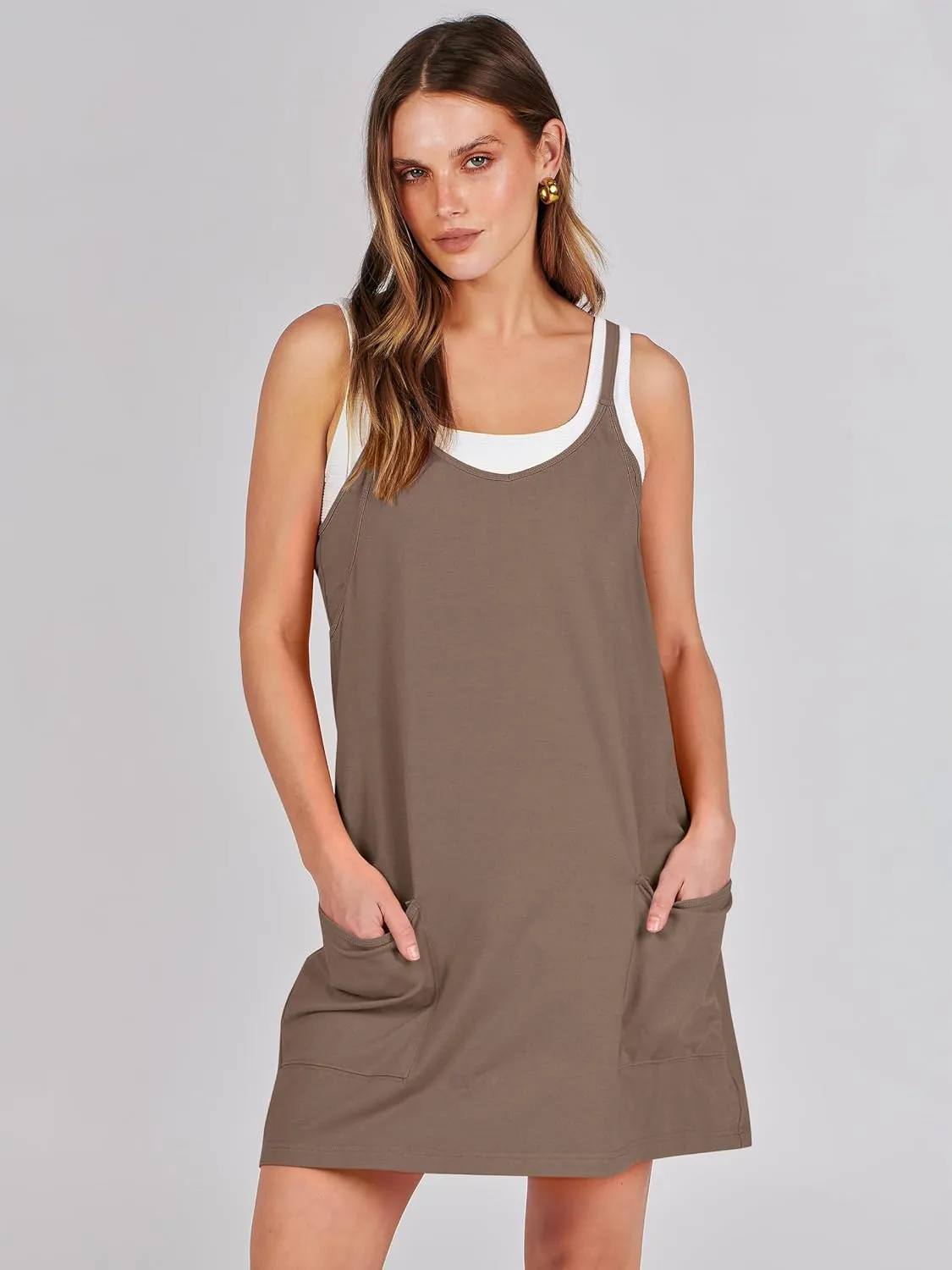 Caracilia Womens Summer Mini Dress 2025 Casual Sleeveless Built in Shapewear Sundress Trendy Short Tennis Athletic Outfits