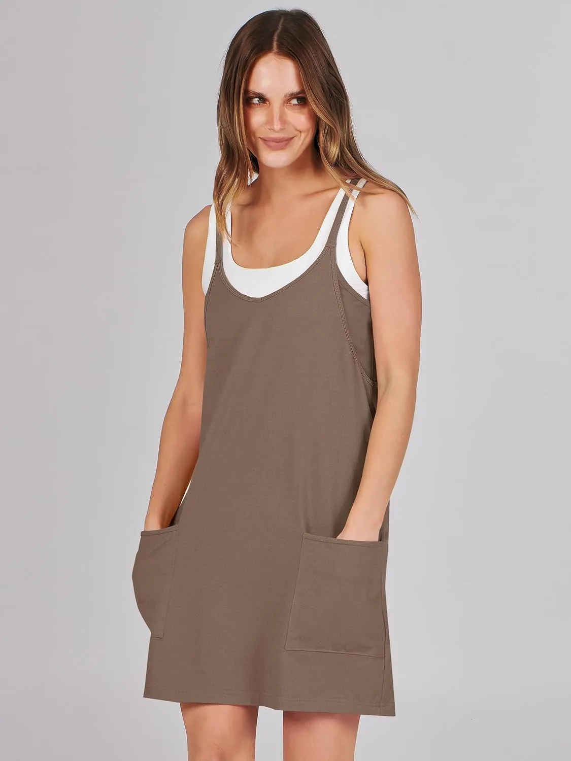 Caracilia Womens Summer Mini Dress 2025 Casual Sleeveless Built in Shapewear Sundress Trendy Short Tennis Athletic Outfits