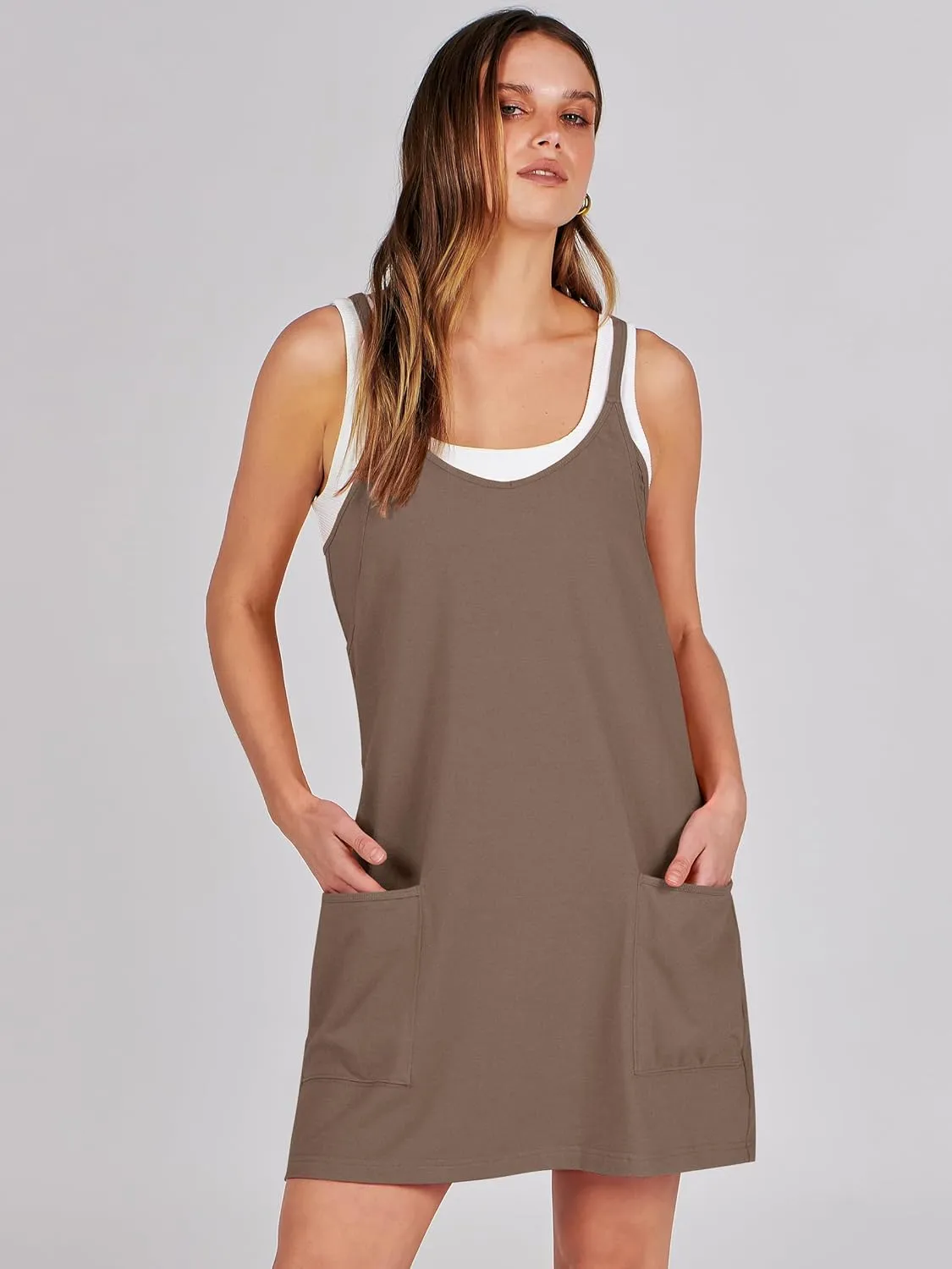 Caracilia Womens Summer Mini Dress 2025 Casual Sleeveless Built in Shapewear Sundress Trendy Short Tennis Athletic Outfits