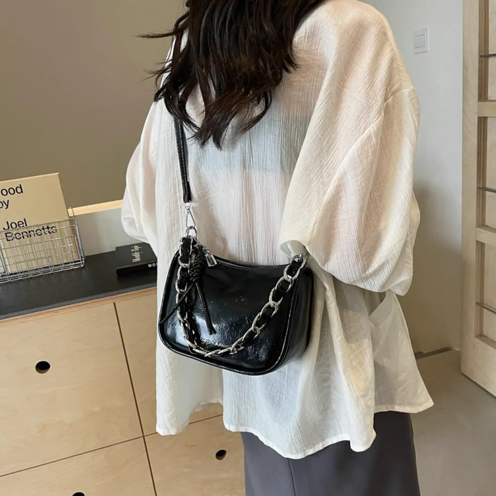 Casual Shoulder Purses For Women Crossbody Handbag with Chain Satchels Commuting Designer PU Leather Underarm College Bag