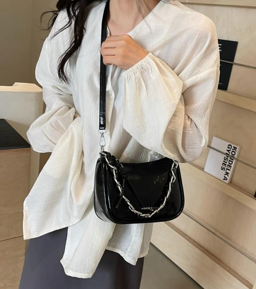 Casual Shoulder Purses For Women Crossbody Handbag with Chain Satchels Commuting Designer PU Leather Underarm College Bag