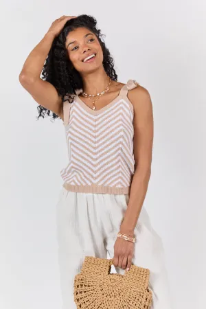 Chevron Smiles Beige and Ivory Tie Sleeve Sweater Tank