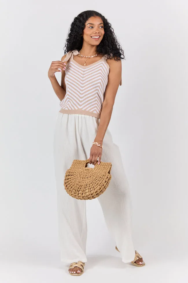 Chevron Smiles Beige and Ivory Tie Sleeve Sweater Tank