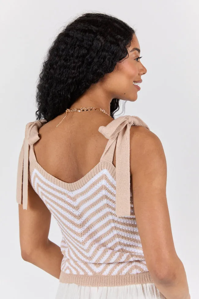 Chevron Smiles Beige and Ivory Tie Sleeve Sweater Tank