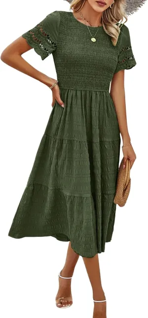 chouyatou Women's 2024 Spring Summer Solid Color Elegant Dresses Crewneck Cut Out Maxi Dress