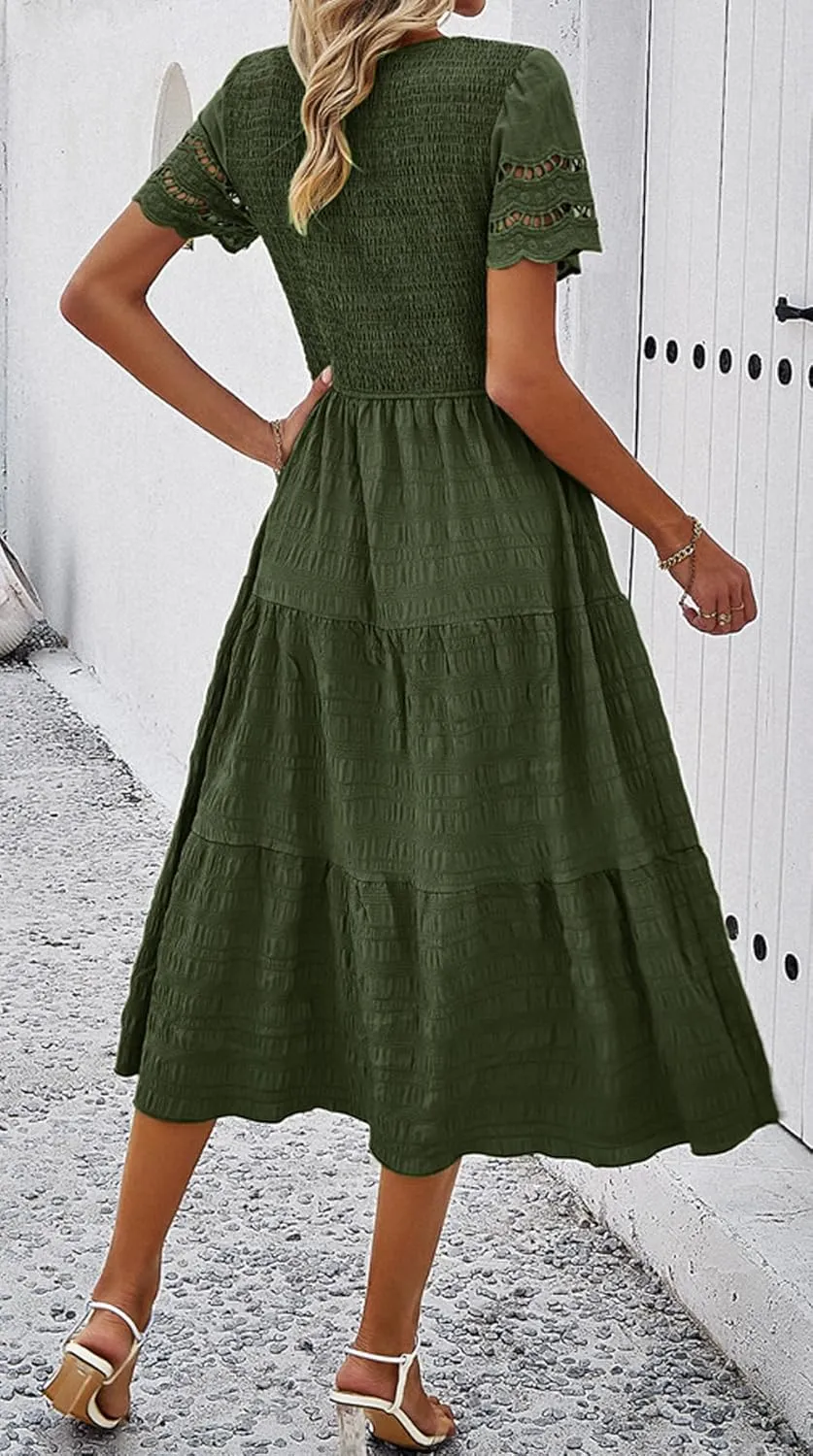 chouyatou Women's 2024 Spring Summer Solid Color Elegant Dresses Crewneck Cut Out Maxi Dress