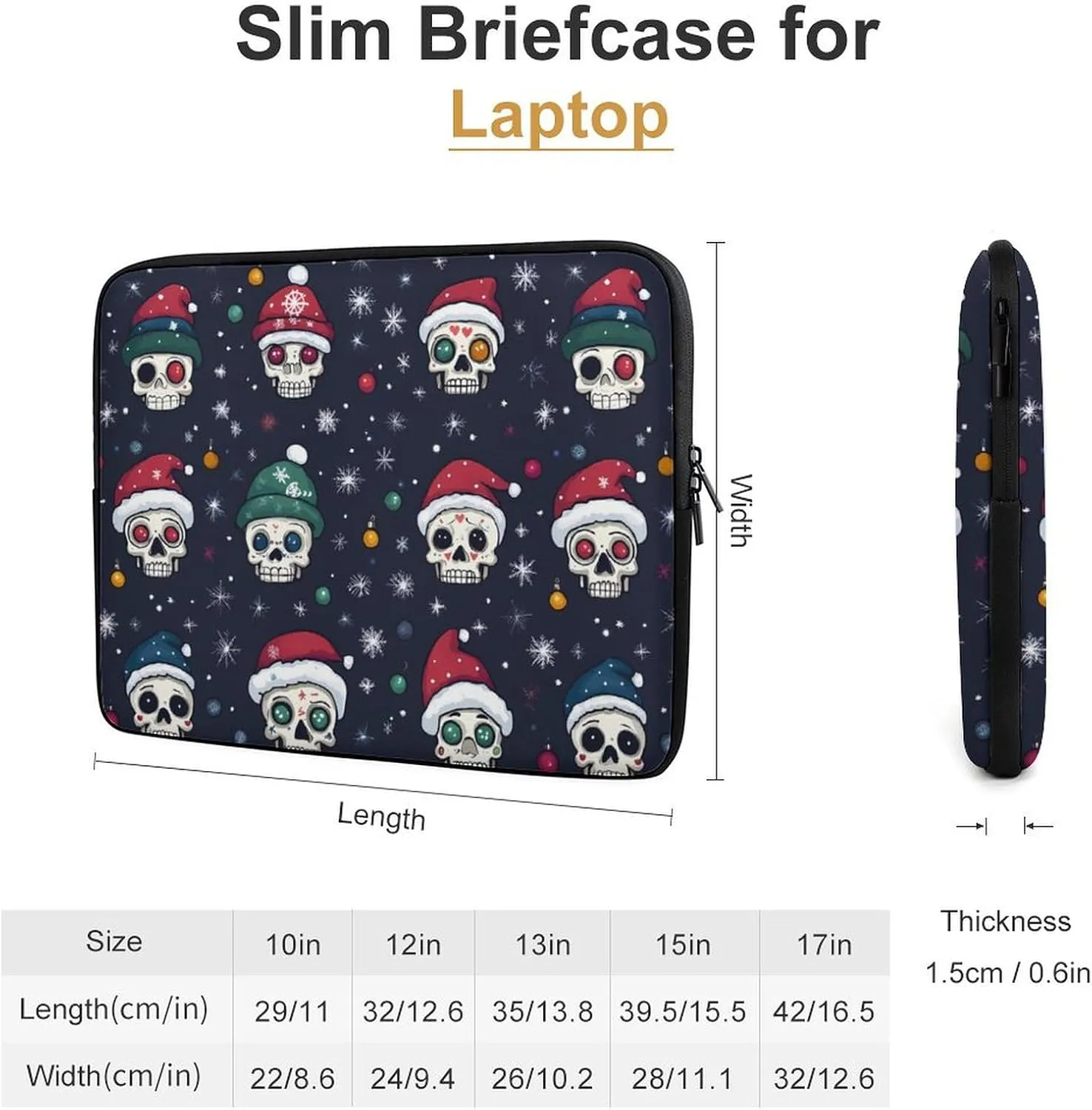 Christmas Skull Laptop Case Sleeve Bag 10inch Durable Shockproof Protective Computer Carrying Cover Briefcase