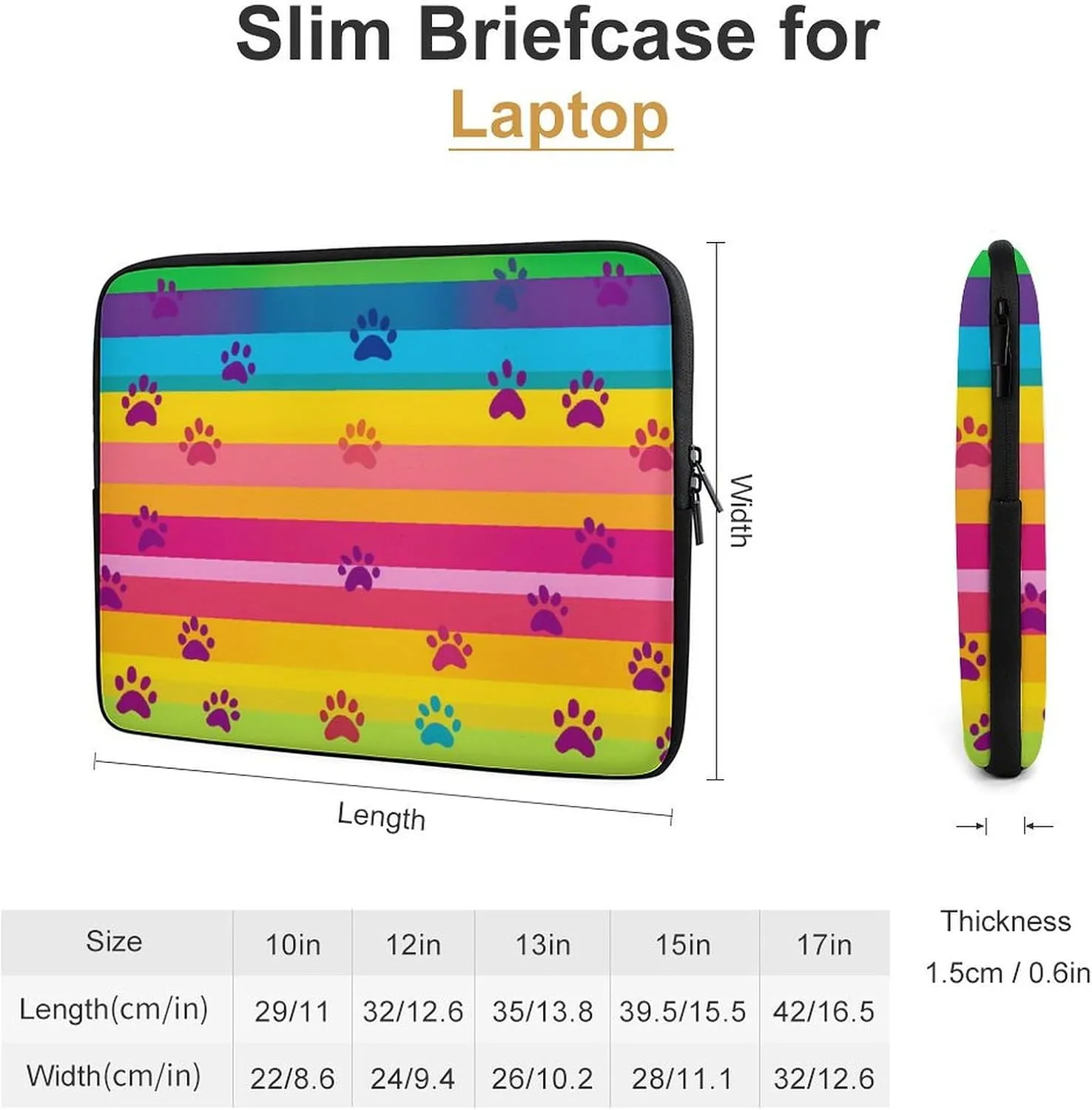 Colorful Dog Paw Laptop Case Sleeve Bag 15inch Durable Shockproof Protective Computer Carrying Cover Briefcase