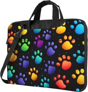 colorful paw print Laptop Bag, Cat Footprint Laptop Case Sleeve Women Men Messenger Shoulder Bag Briefcases 15.6 Inch