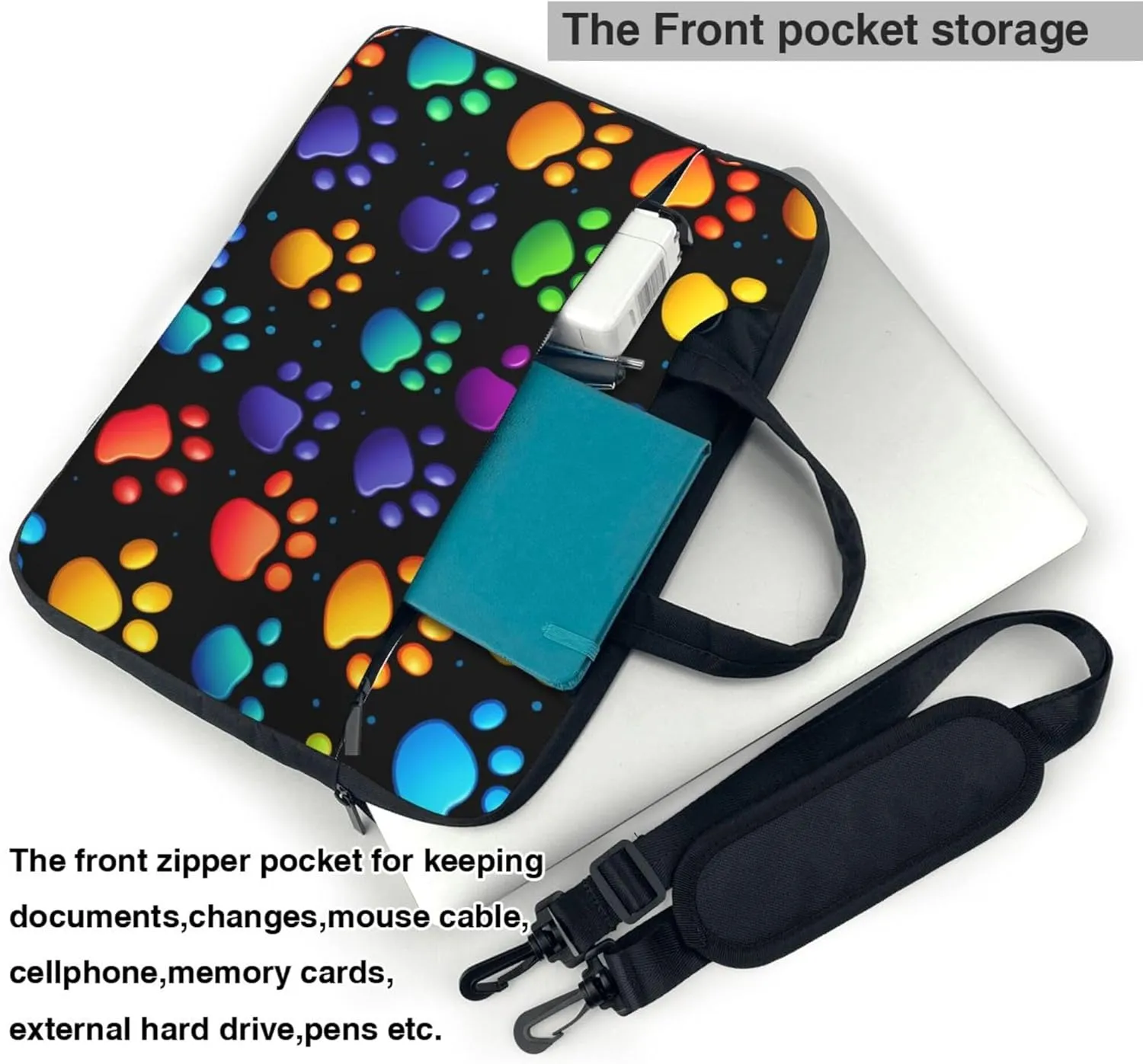 colorful paw print Laptop Bag, Cat Footprint Laptop Case Sleeve Women Men Messenger Shoulder Bag Briefcases 15.6 Inch