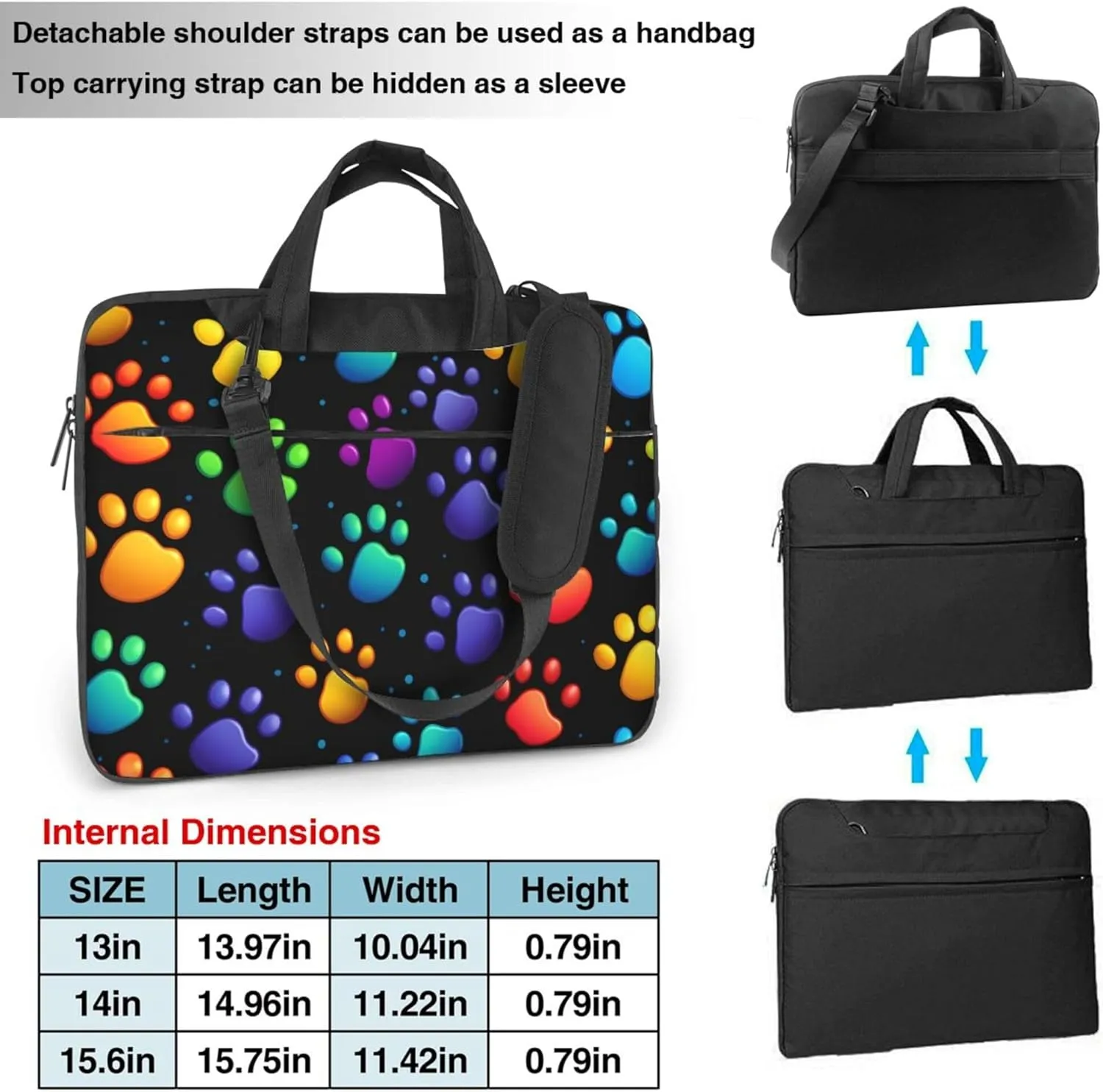 colorful paw print Laptop Bag, Cat Footprint Laptop Case Sleeve Women Men Messenger Shoulder Bag Briefcases 15.6 Inch