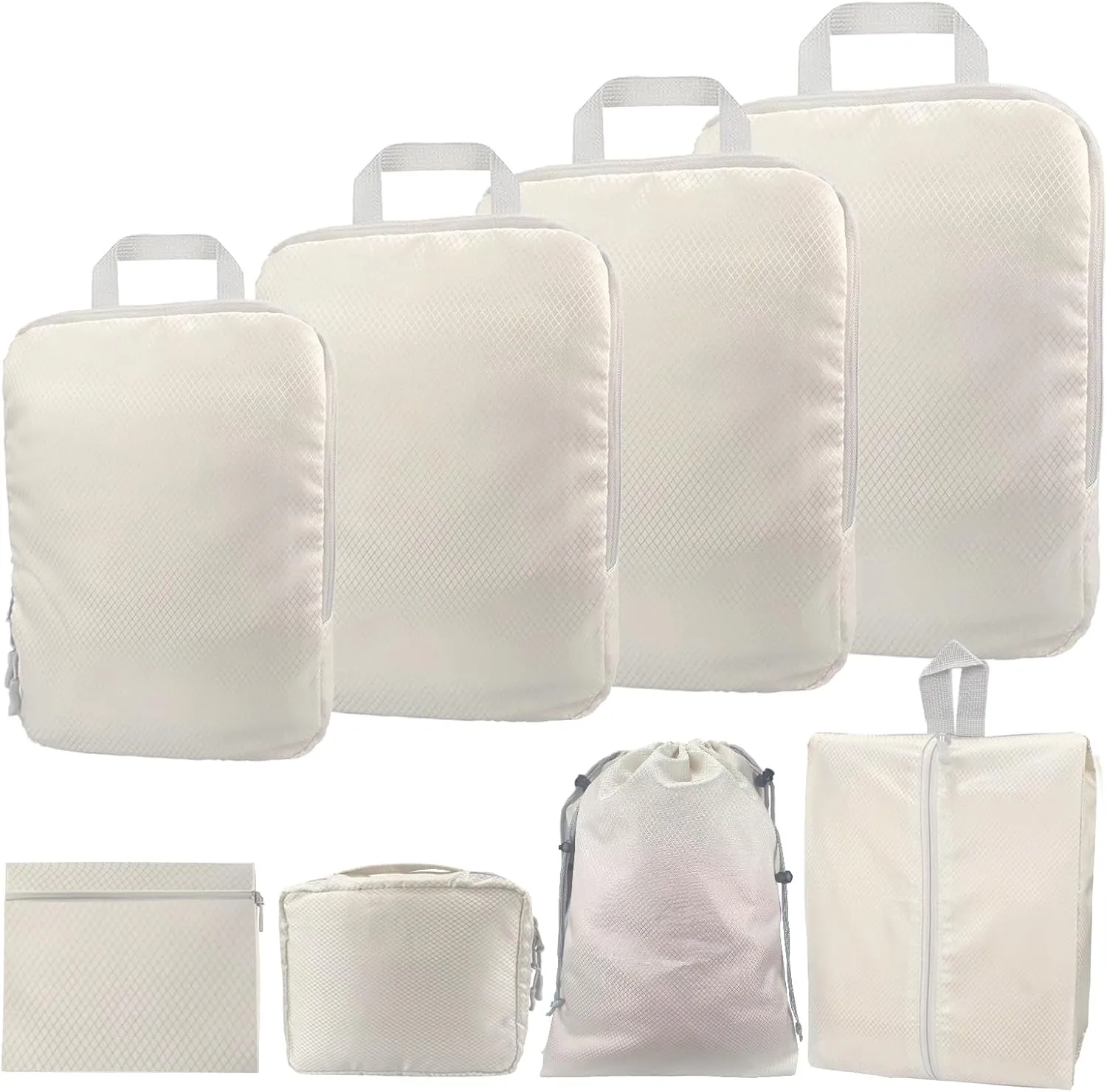 Compression Packing Cubes, 8 Set Organizers for Carry On Suitcases, Travel Essentials, Lightweight Expandable Luggage and Accessories (BEIGE)