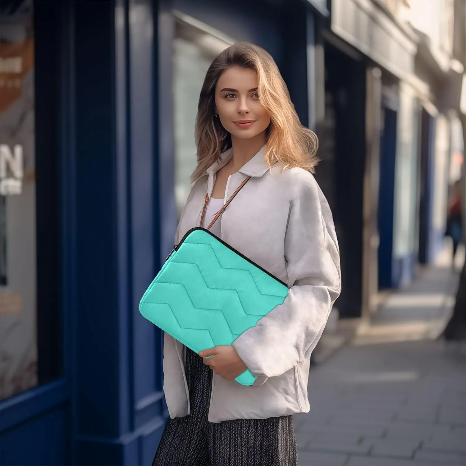 Computer Laptop Bag Thin Computer Carrying Bag Turquoise Waterproof Briefcase Bag