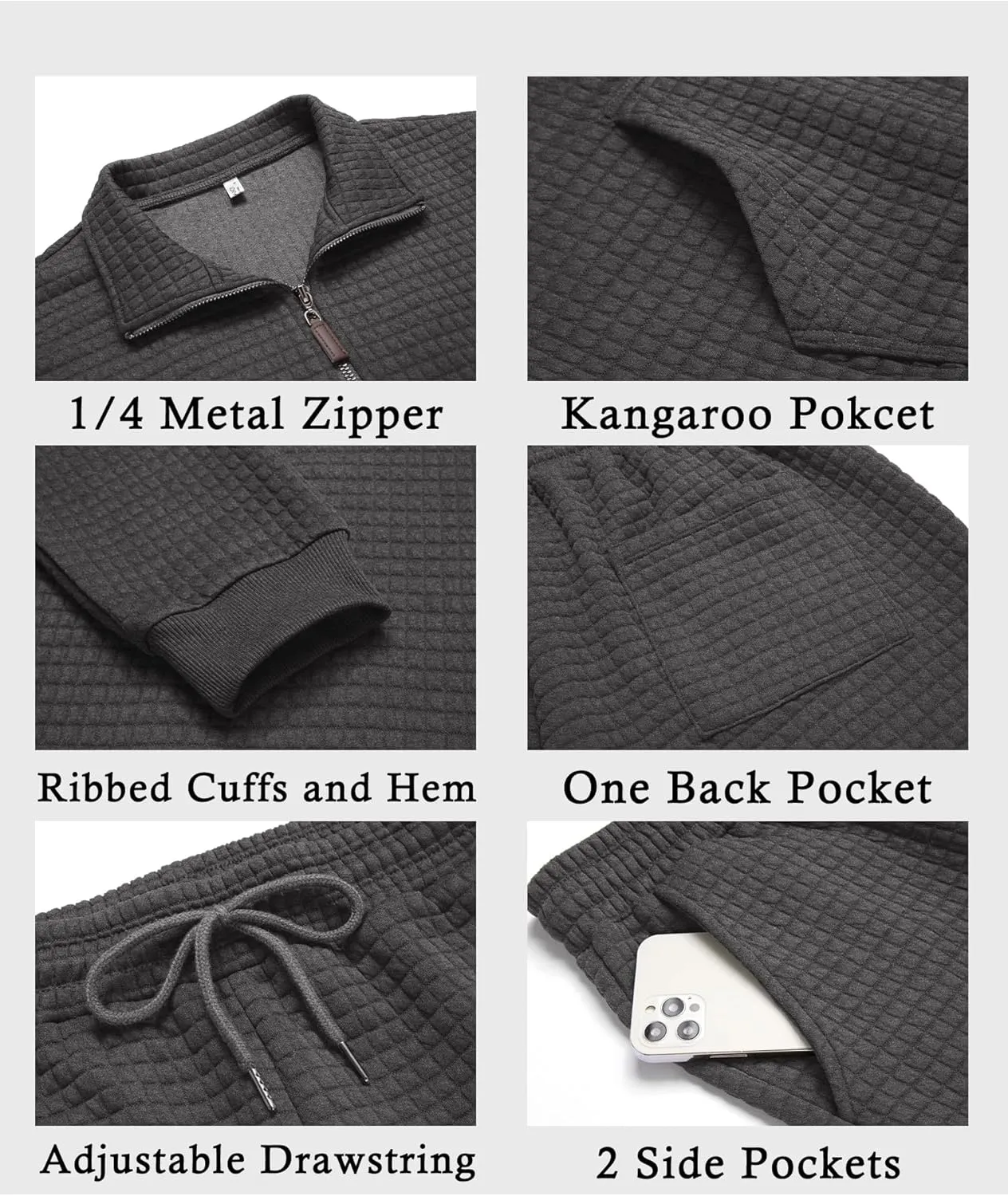 COOFANDY Men's Tracksuit 2 Piece Quarter Zip Sweatsuit Workout Plaid Jacquard Jogging Suit Set