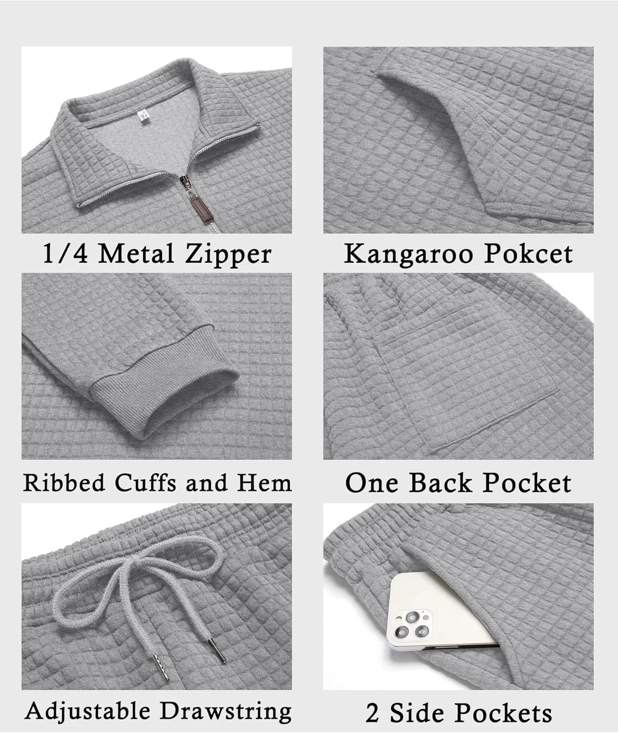 COOFANDY Men's Tracksuit 2 Piece Quarter Zip Sweatsuit Workout Plaid Jacquard Jogging Suit Set