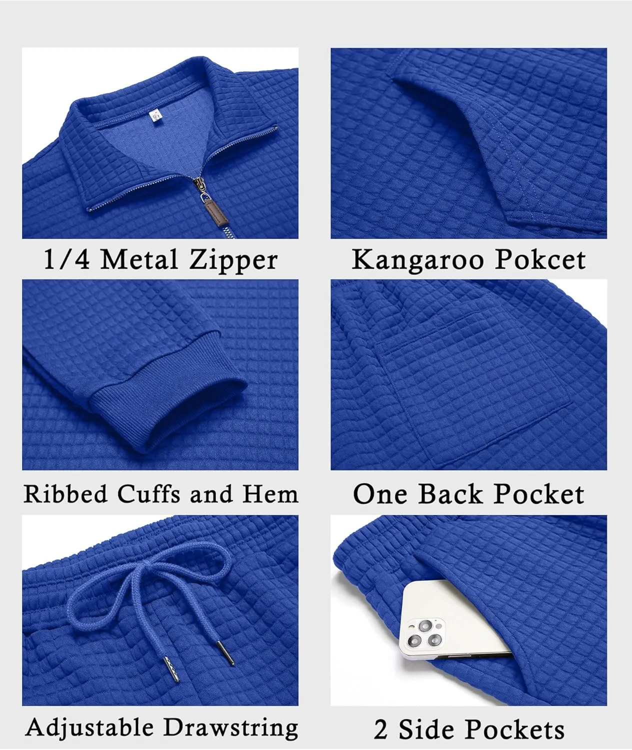 COOFANDY Men's Tracksuit 2 Piece Quarter Zip Sweatsuit Workout Plaid Jacquard Jogging Suit Set