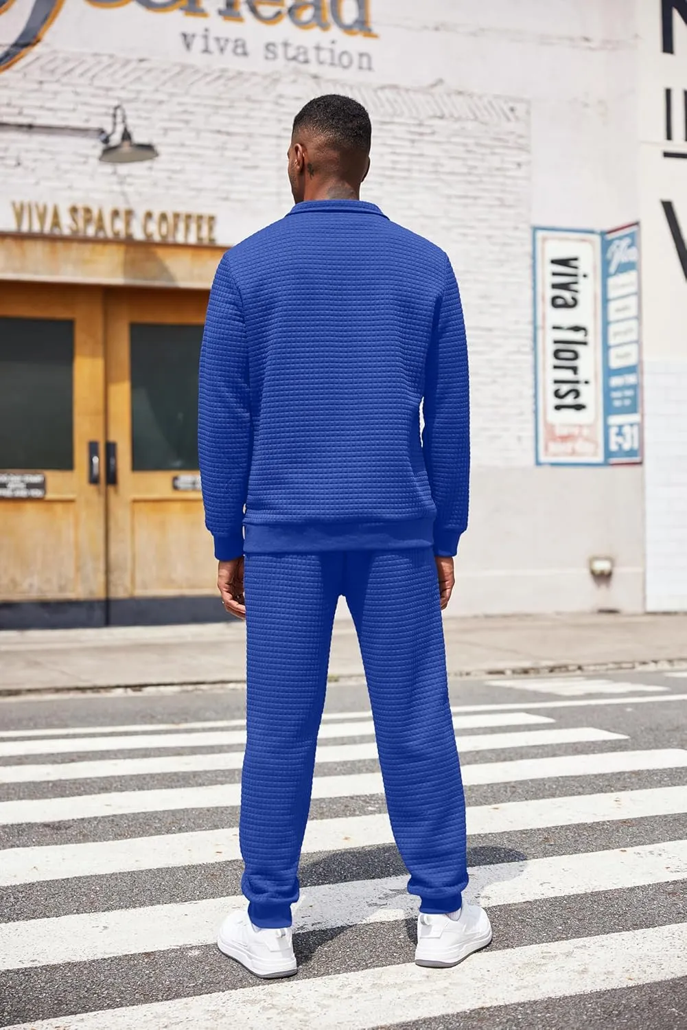 COOFANDY Men's Tracksuit 2 Piece Quarter Zip Sweatsuit Workout Plaid Jacquard Jogging Suit Set