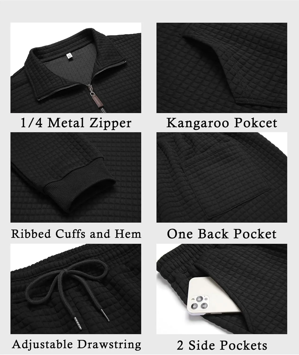 COOFANDY Men's Tracksuit 2 Piece Quarter Zip Sweatsuit Workout Plaid Jacquard Jogging Suit Set