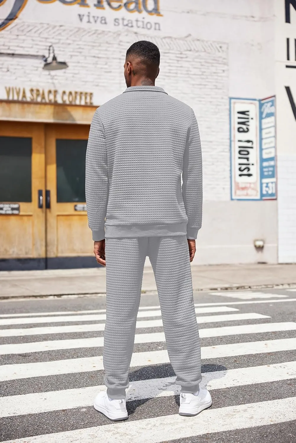 COOFANDY Men's Tracksuit 2 Piece Quarter Zip Sweatsuit Workout Plaid Jacquard Jogging Suit Set