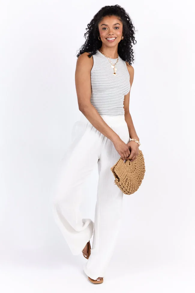 Core Values Grey and Ivory Ribbed Stripe High Neck Tank