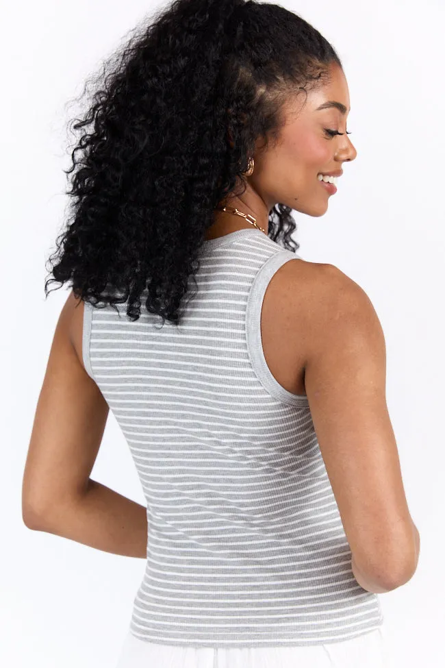 Core Values Grey and Ivory Ribbed Stripe High Neck Tank