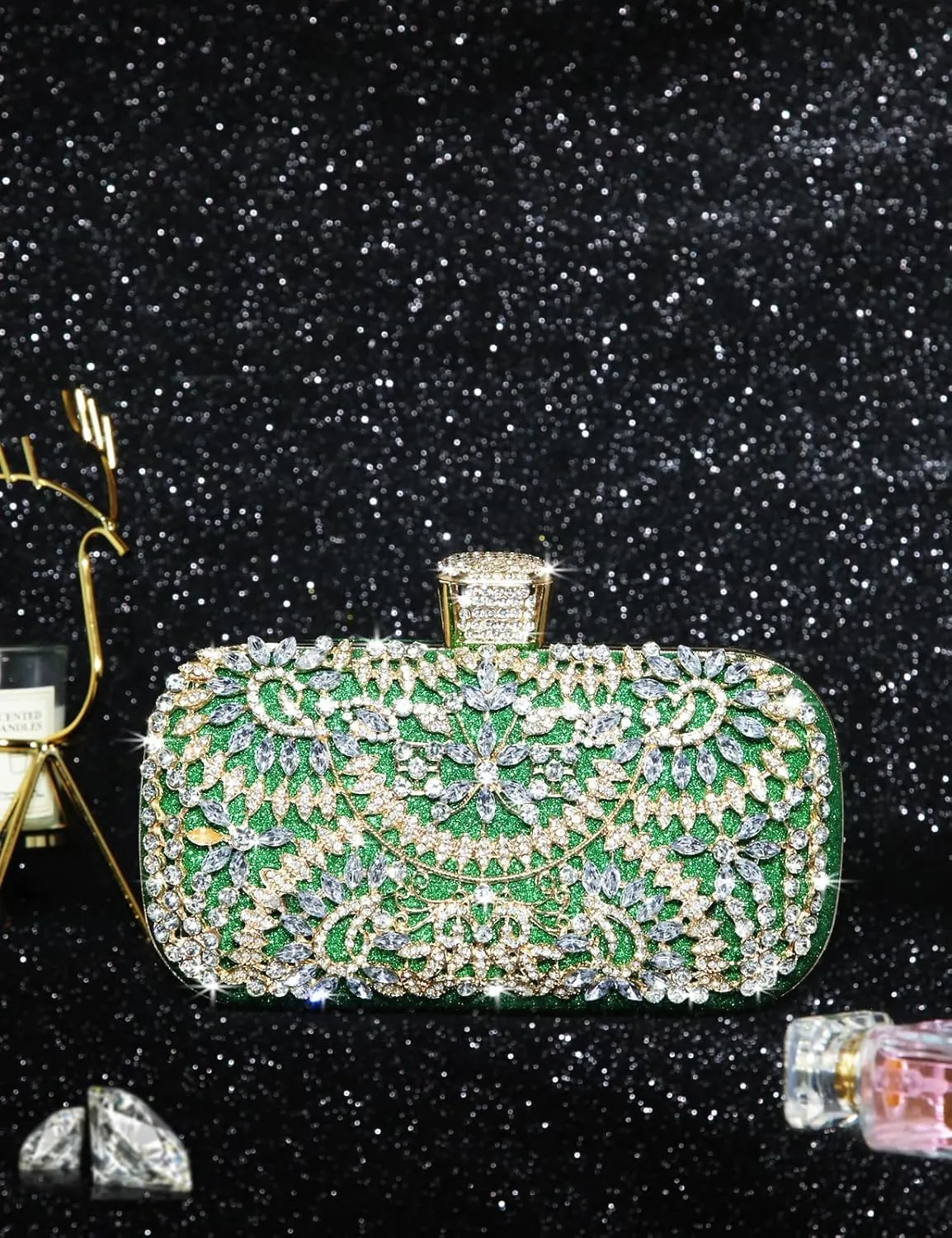 Covelin Women's Rhinestone Decorated Evening Bag, Tote Shoulder Crossbody Handbag with Chain