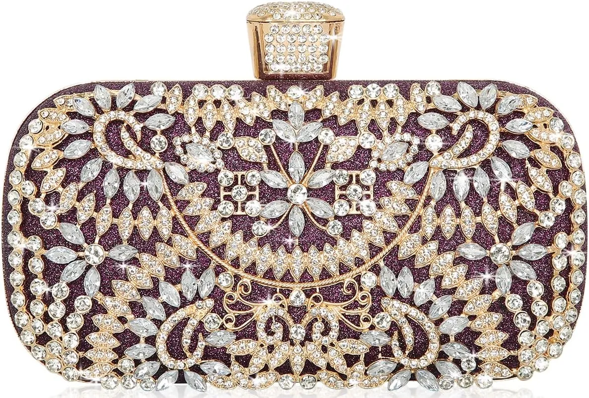 Covelin Women's Rhinestone Decorated Evening Bag, Tote Shoulder Crossbody Handbag with Chain