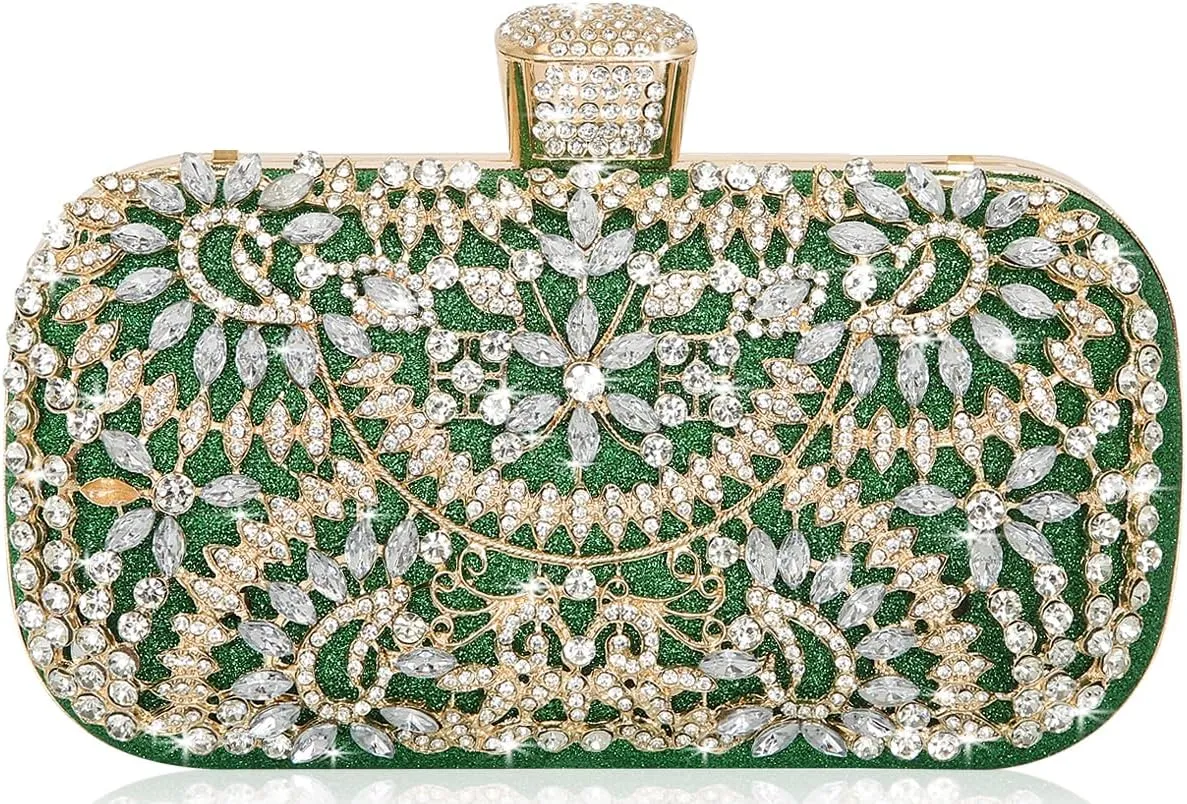Covelin Women's Rhinestone Decorated Evening Bag, Tote Shoulder Crossbody Handbag with Chain