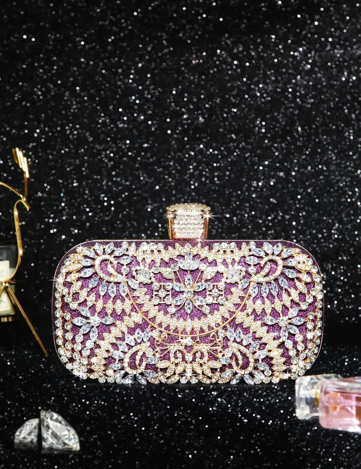 Covelin Women's Rhinestone Decorated Evening Bag, Tote Shoulder Crossbody Handbag with Chain