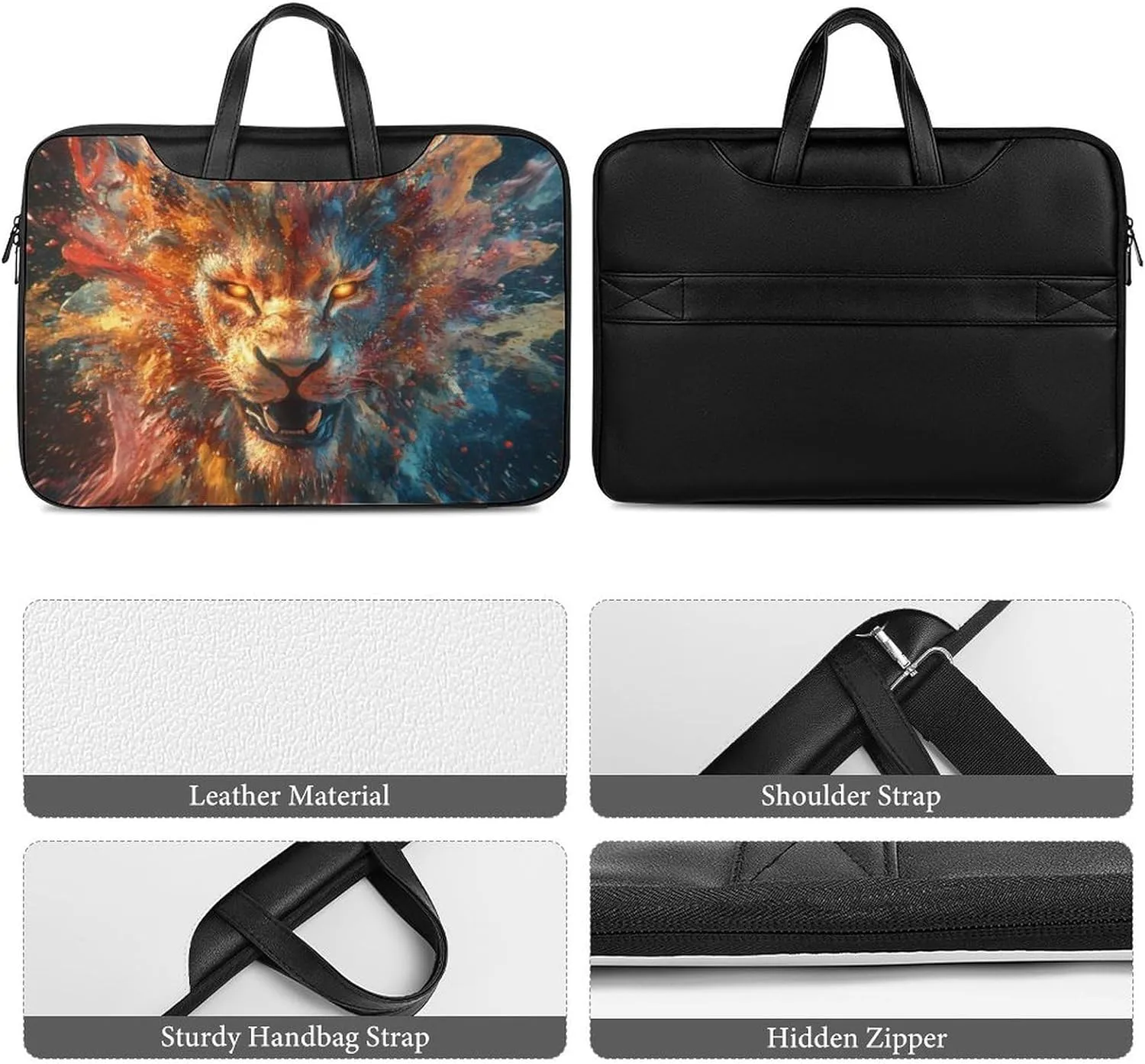 Crazy Roaring Lion Leather Bag Laptop Case Slim Water Resistant Computer Bags with Handle Briefcase for Work
