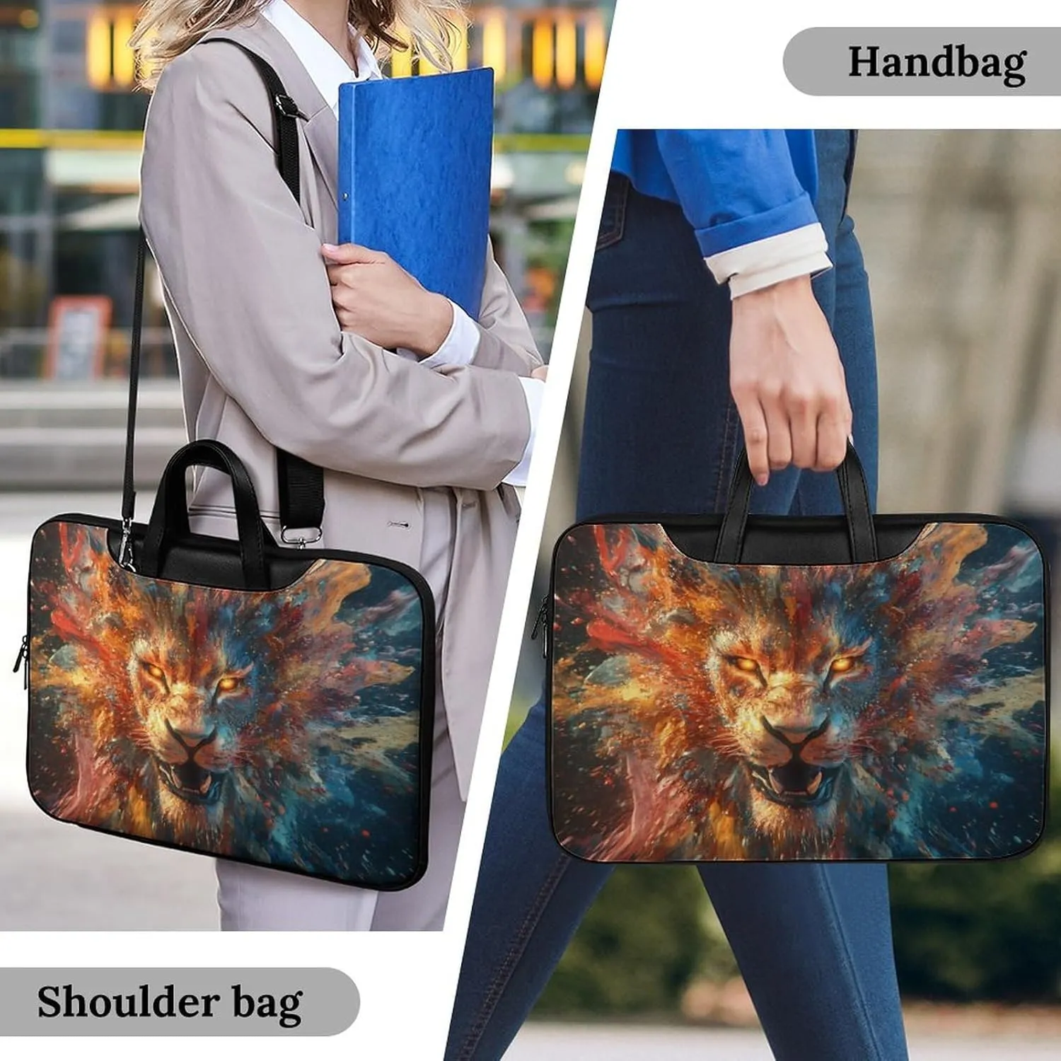 Crazy Roaring Lion Leather Bag Laptop Case Slim Water Resistant Computer Bags with Handle Briefcase for Work