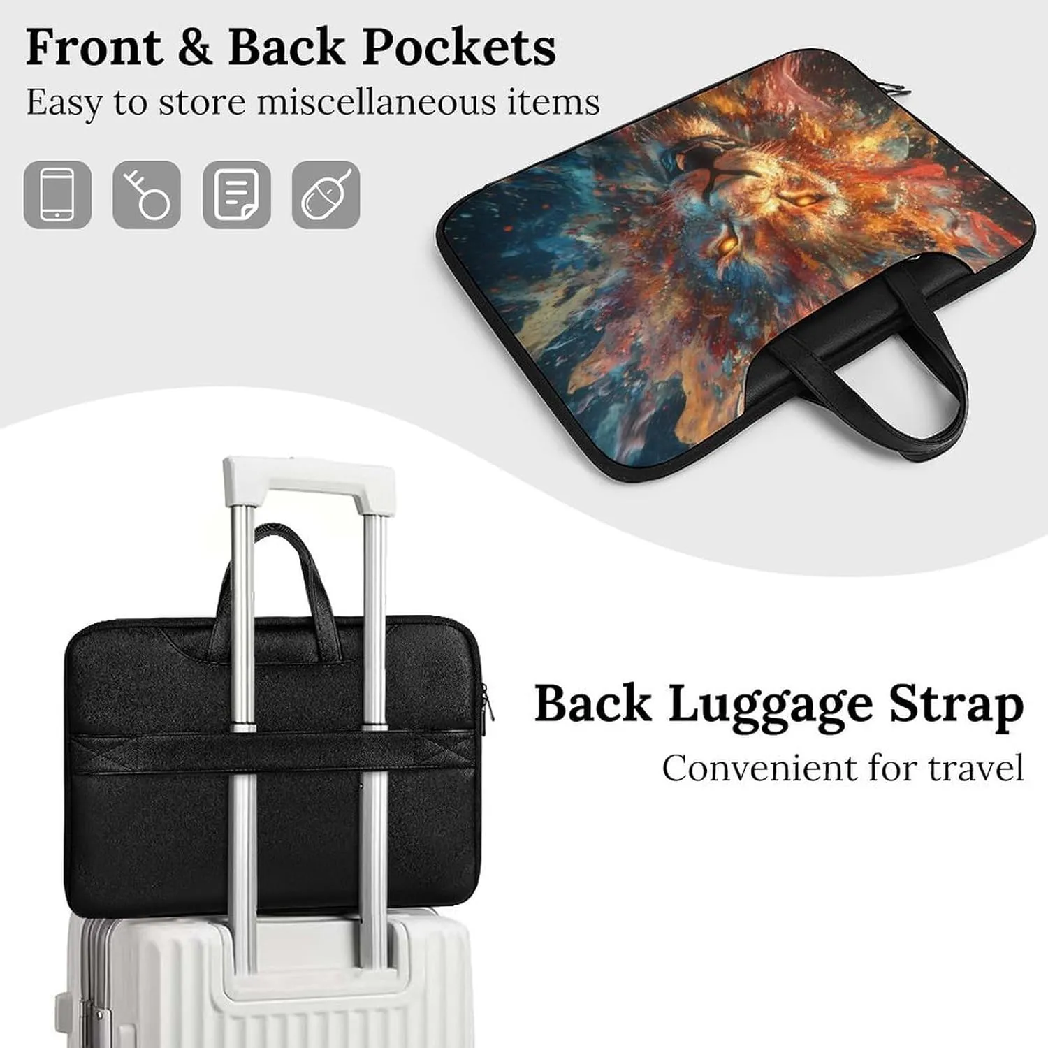 Crazy Roaring Lion Leather Bag Laptop Case Slim Water Resistant Computer Bags with Handle Briefcase for Work