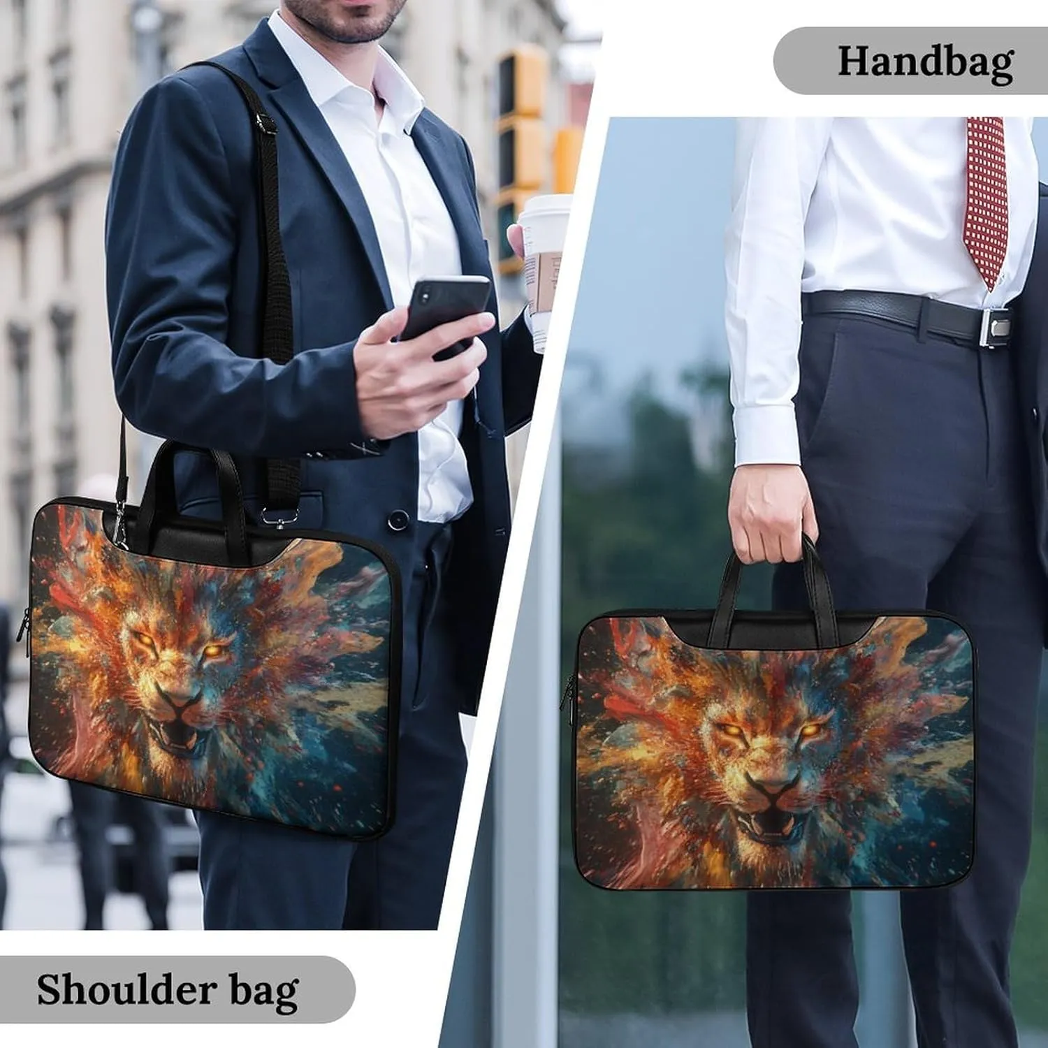 Crazy Roaring Lion Leather Bag Laptop Case Slim Water Resistant Computer Bags with Handle Briefcase for Work
