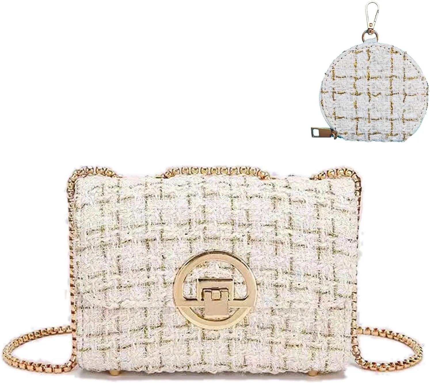 Crossbody Bags for Women Small Handbags Leather Shoulder Bag Tweed Purses Evening Bag Clutch Satchels with Chain Strap