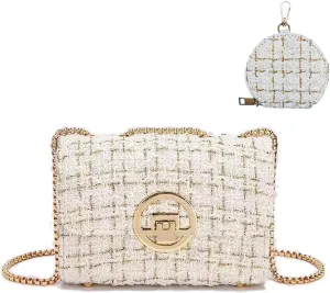 Crossbody Bags for Women Small Handbags Leather Shoulder Bag Tweed Purses Evening Bag Clutch Satchels with Chain Strap