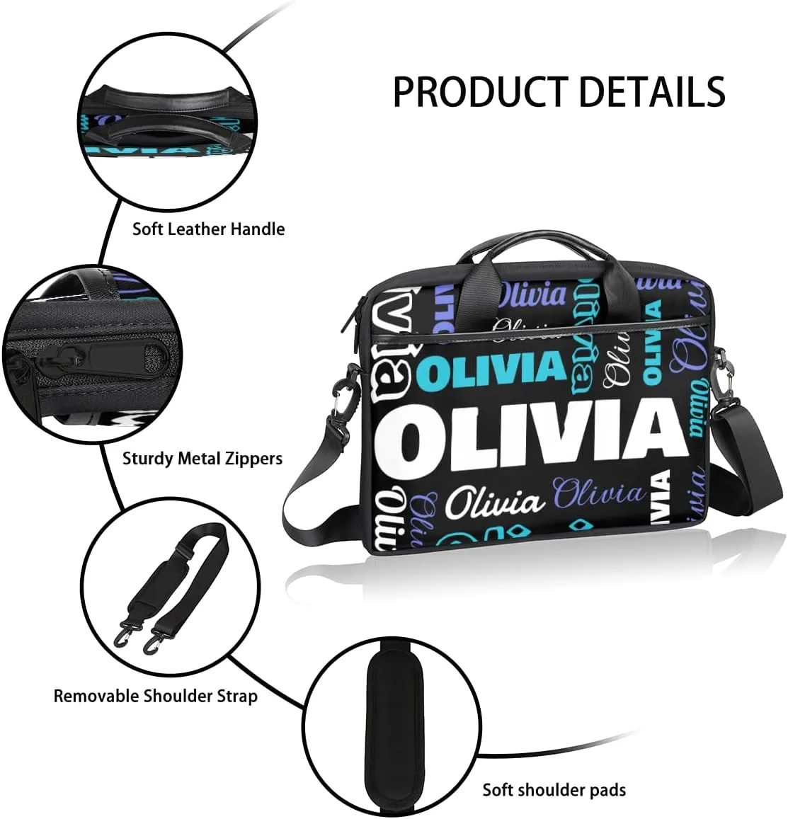 Custom Laptop Bag 15 Inch with Name Personalized Laptop Shoulder Bag Case Briefcases for Women Men Gifts
