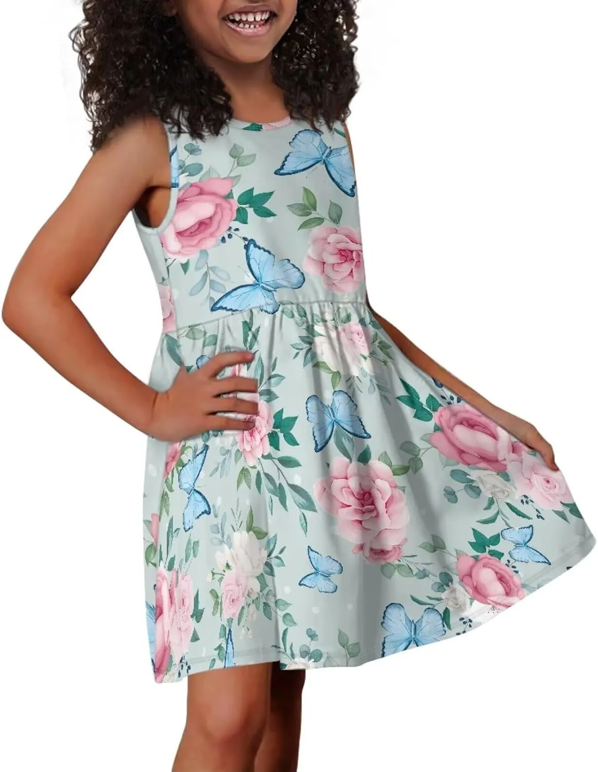 Cute Sundress with Pockets for Girls Casual Dress Knee Length Sleeveless Beach Skirts for 2-14T Teen Girls